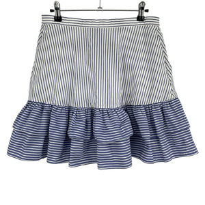 J.CREW Cotton Ruffle Hem Striped Skirt with Pockets Blue White - Size 4 EUC